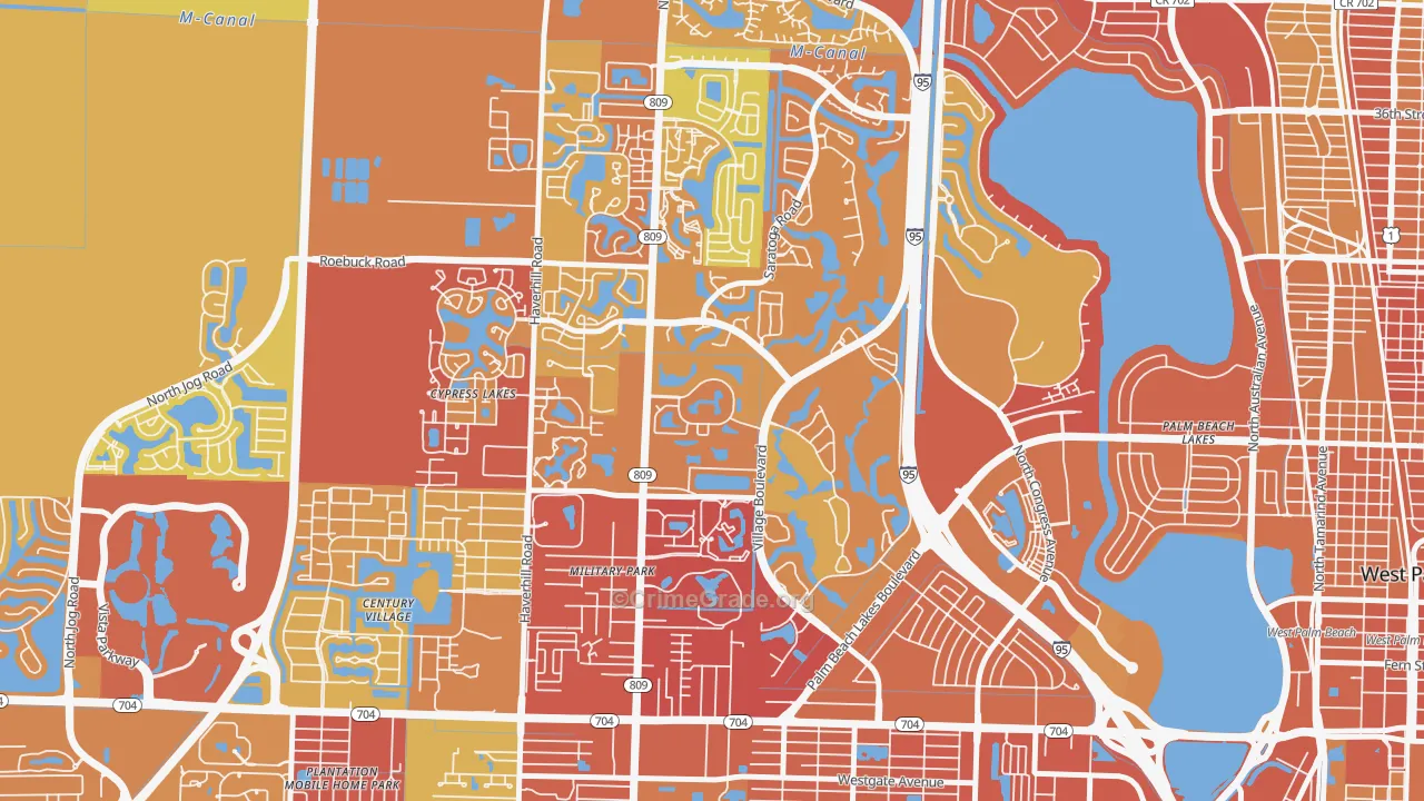 Palm Club Village, West Palm Beach, FL Map of Vehicle Theft Rates