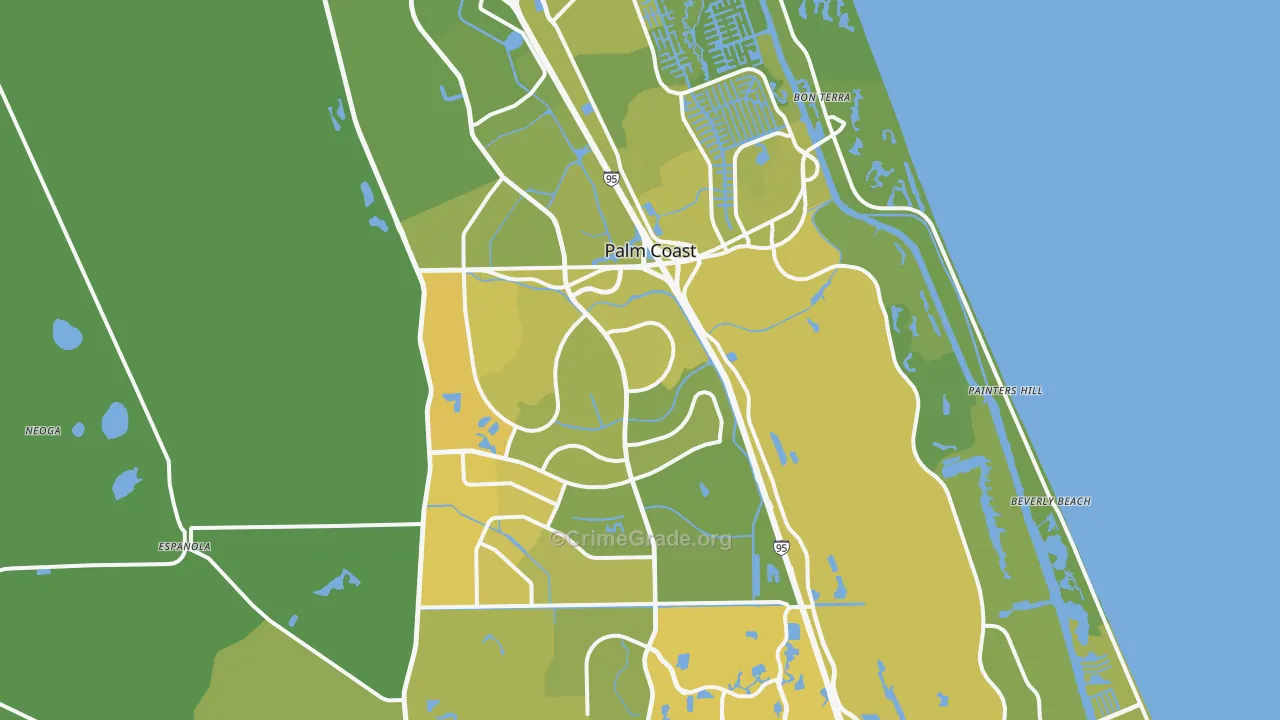 Palm Coast, FL Map of Vehicle Theft Rates