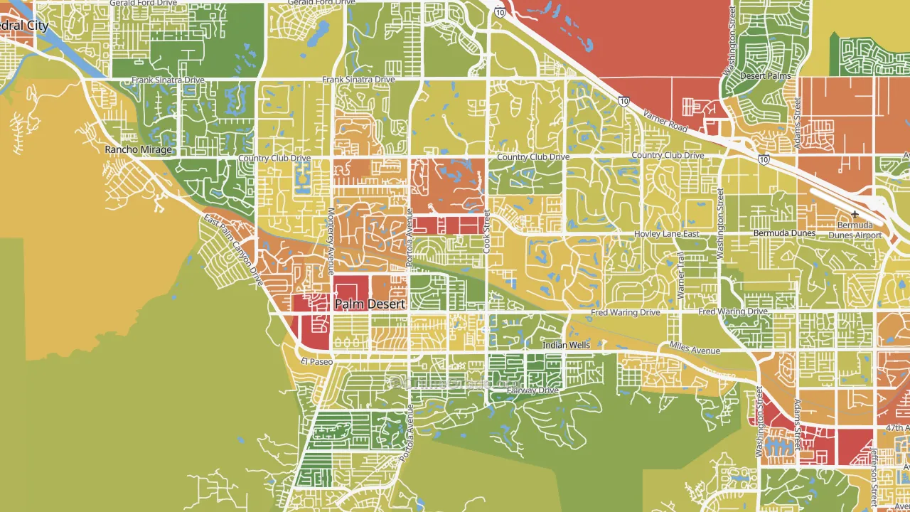Palm Desert, CA Map of Vehicle Theft Rates