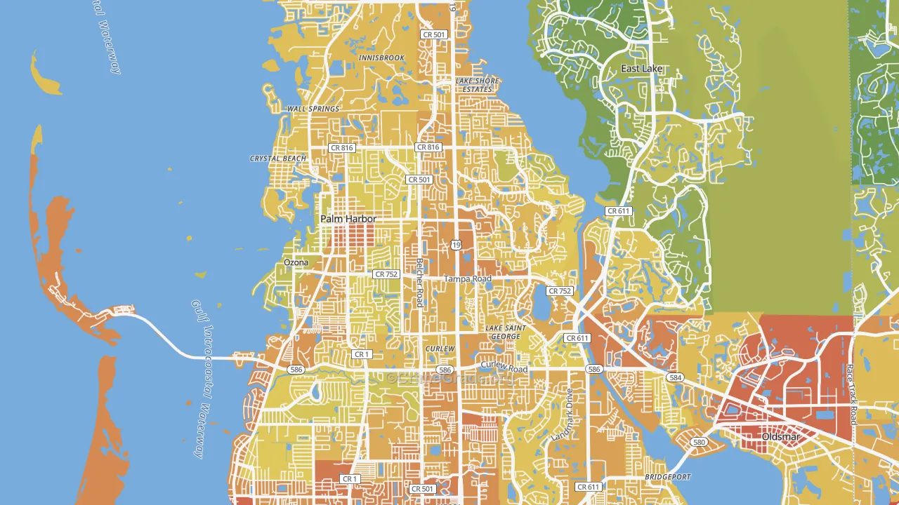 Palm Harbor, FL Map of Vehicle Theft Rates