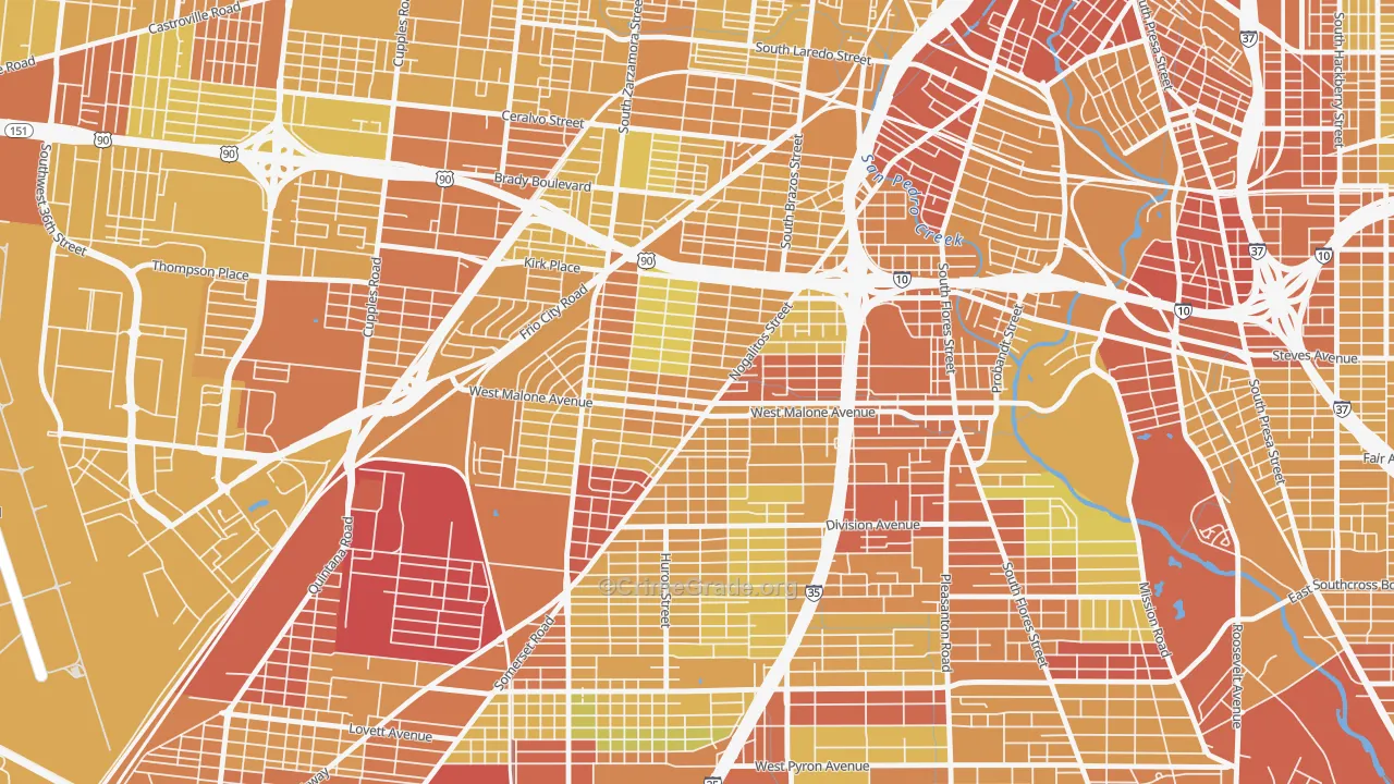 Palm Heights, San Antonio, TX Map of Vehicle Theft Rates