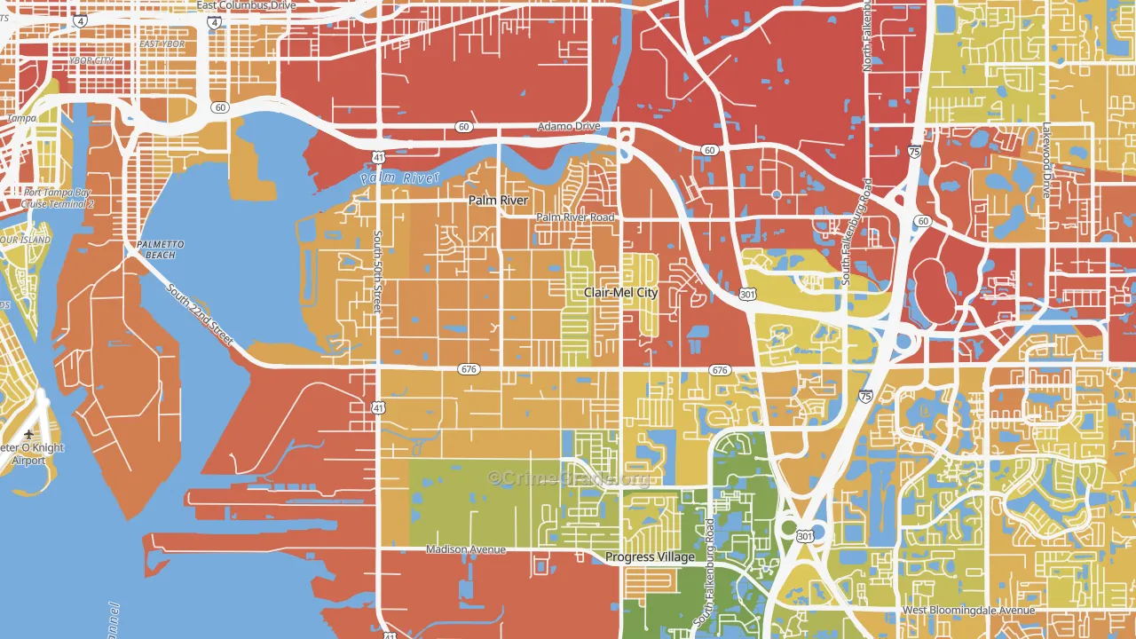 Palm River-Clair Mel, FL Map of Vehicle Theft Rates