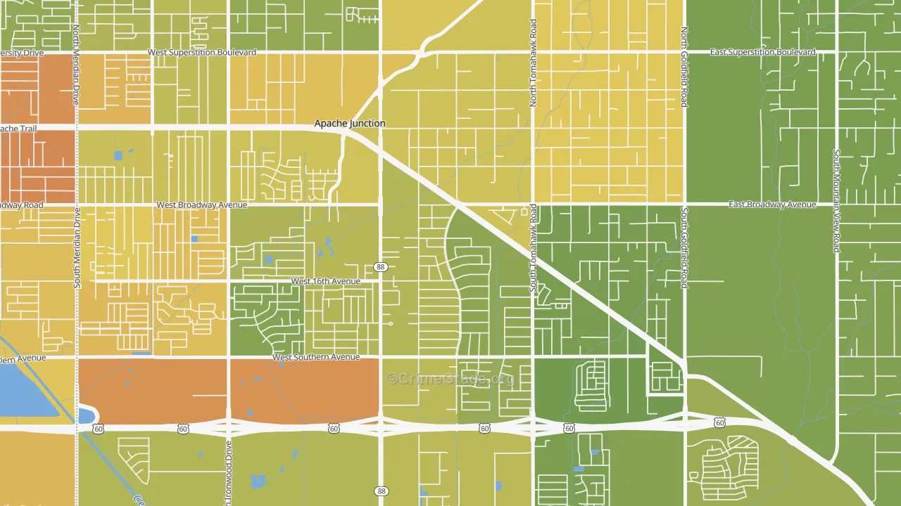 Palm Springs, Apache Junction, AZ Map of Vehicle Theft Rates