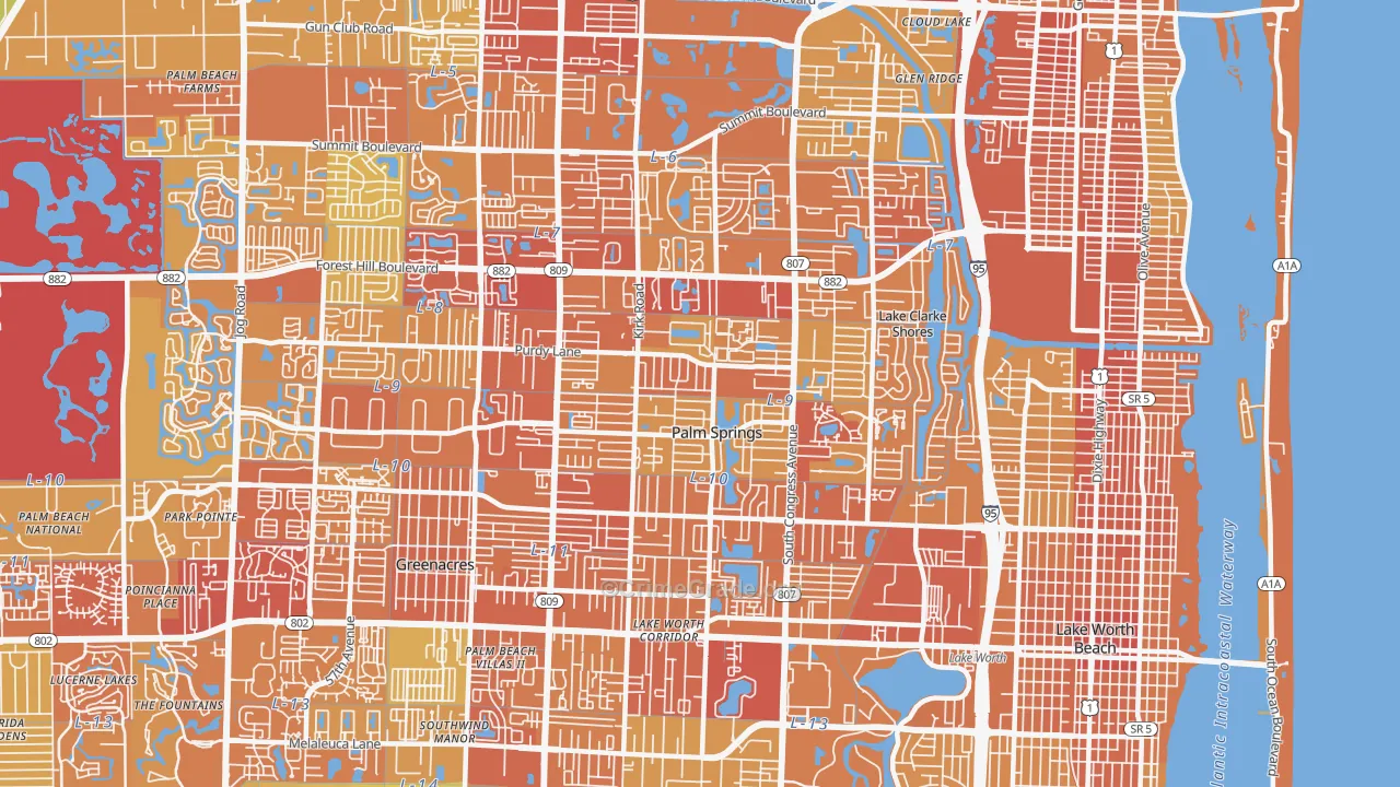 Palm Springs, FL Map of Vehicle Theft Rates