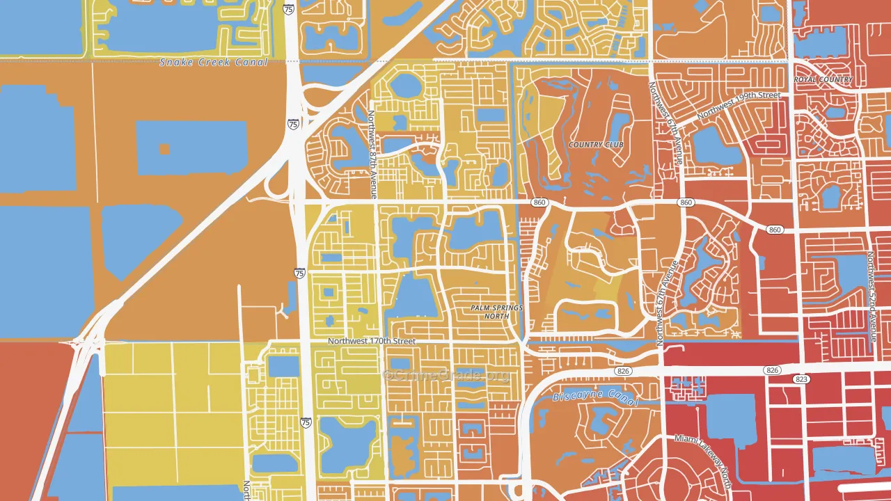 Palm Springs North, Hialeah, FL Map of Vehicle Theft Rates