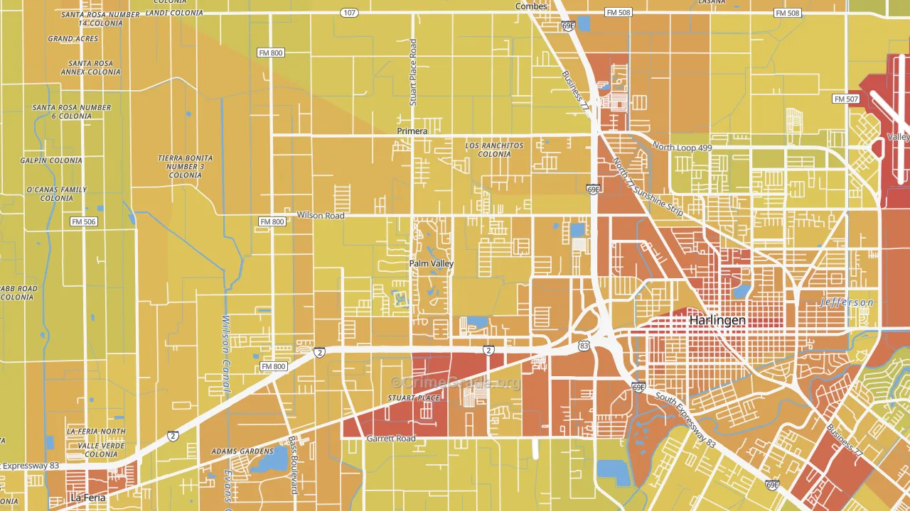 Palm Valley, TX Map of Vehicle Theft Rates