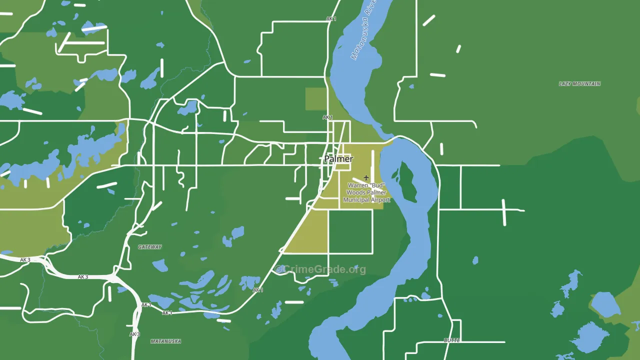 Palmer, AK Map of Vehicle Theft Rates