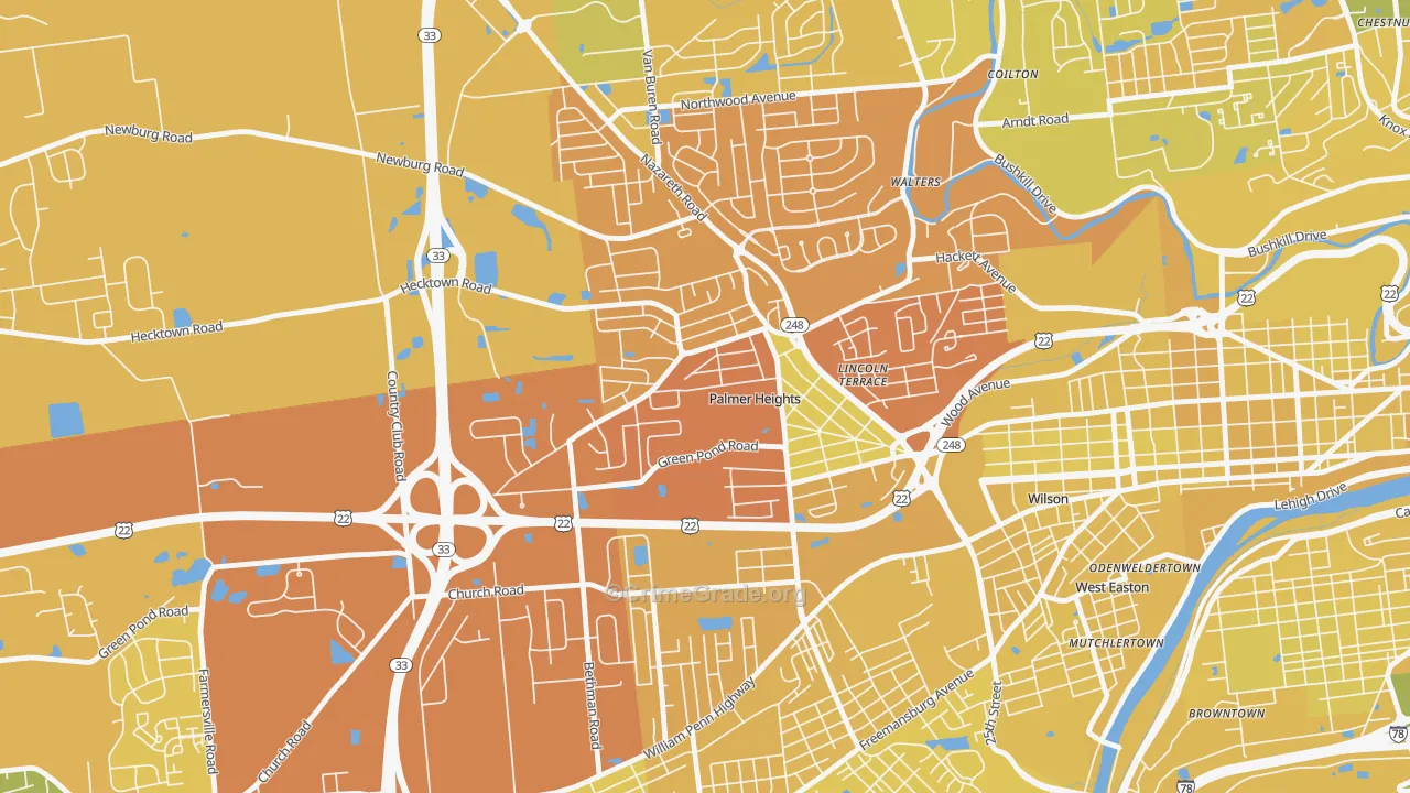 Palmer Heights, Easton, PA Map of Vehicle Theft Rates