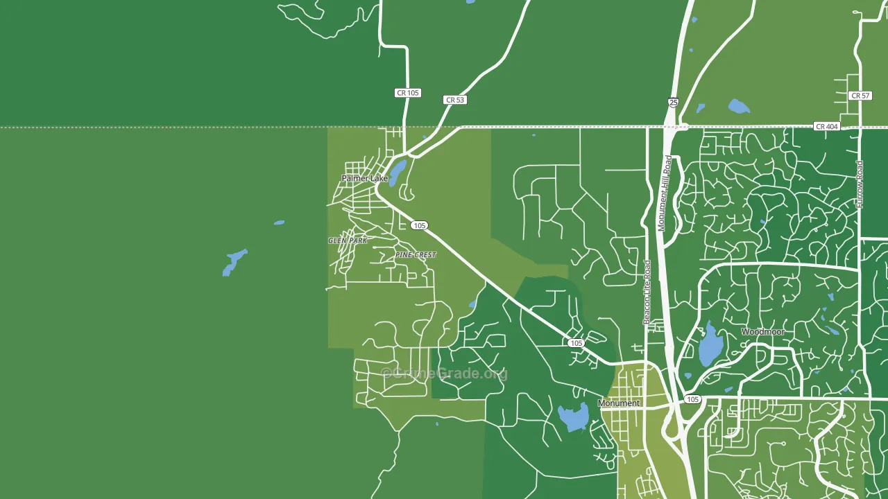 Palmer Lake, CO Map of Vehicle Theft Rates