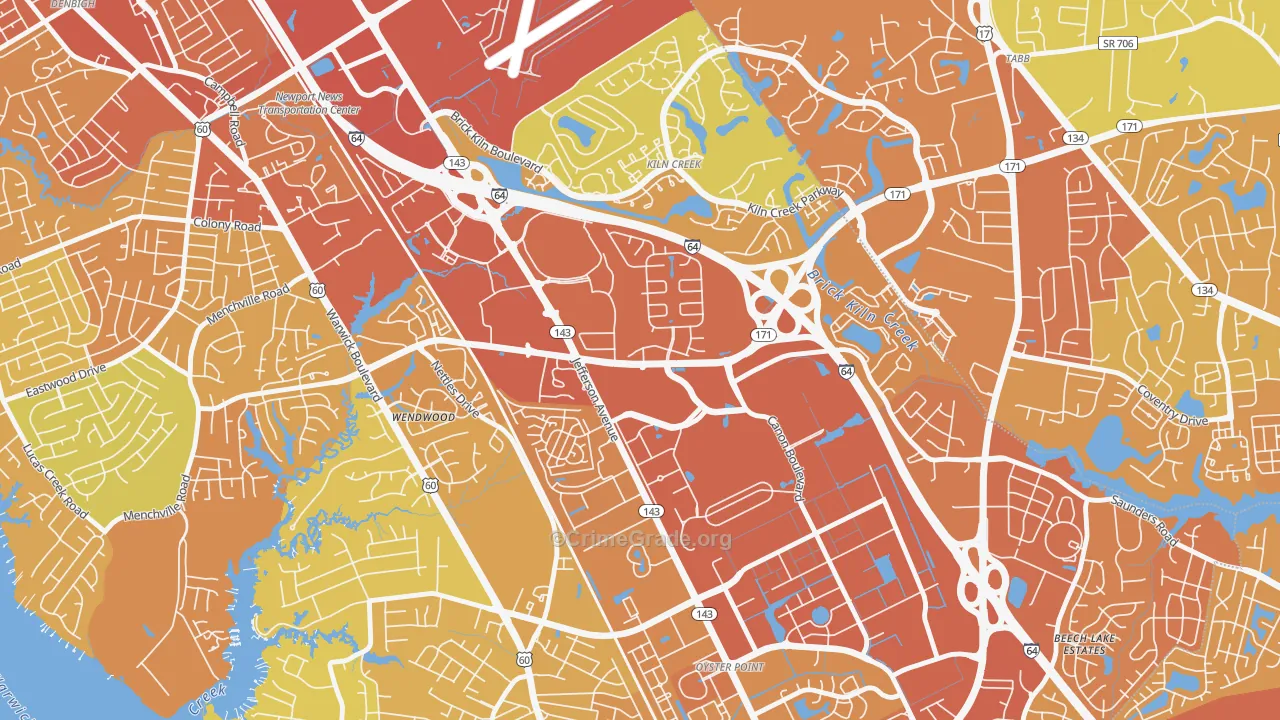 Palmer, Newport News, VA Map of Vehicle Theft Rates