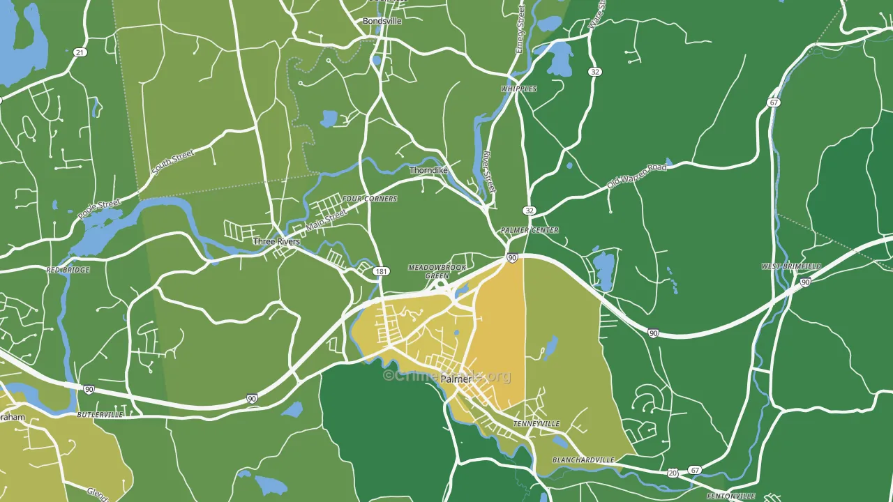 Palmer Town, MA Map of Vehicle Theft Rates