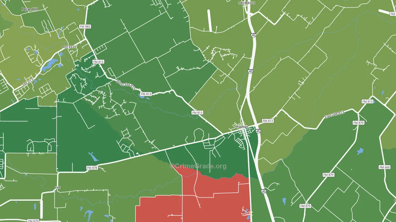 Palmer, TX Map of Vehicle Theft Rates