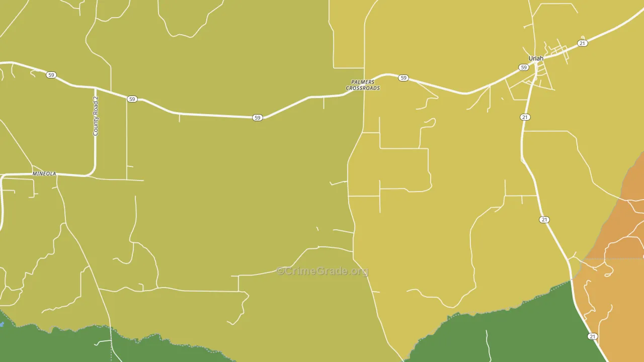 Palmers Crossroads, AL Map of Vehicle Theft Rates