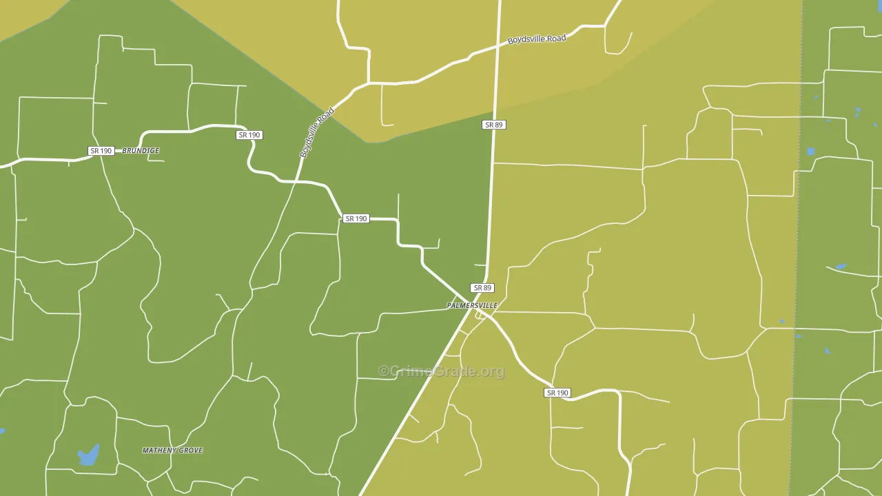 Palmersville, TN Map of Vehicle Theft Rates