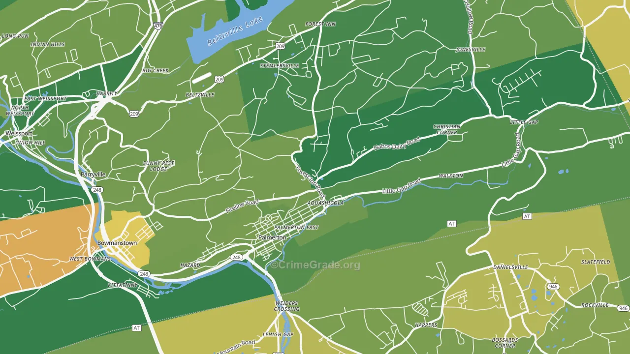 Palmerton, PA Map of Vehicle Theft Rates
