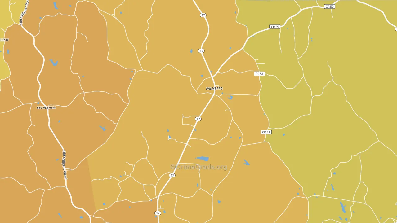 Palmetto, AL Map of Vehicle Theft Rates