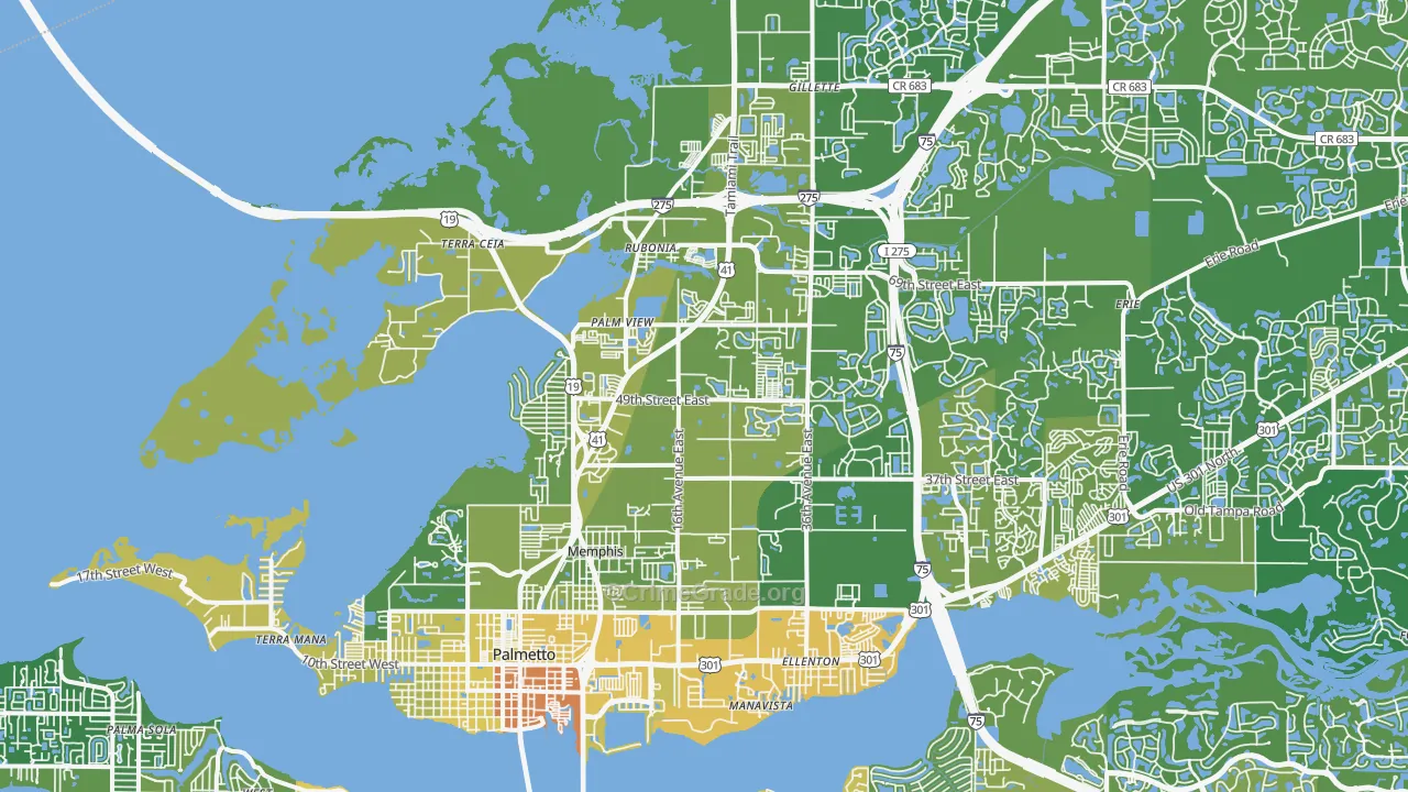 Palmetto, FL Map of Vehicle Theft Rates