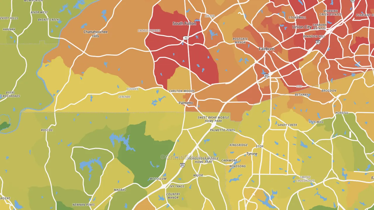 Palmetto, GA Map of Vehicle Theft Rates