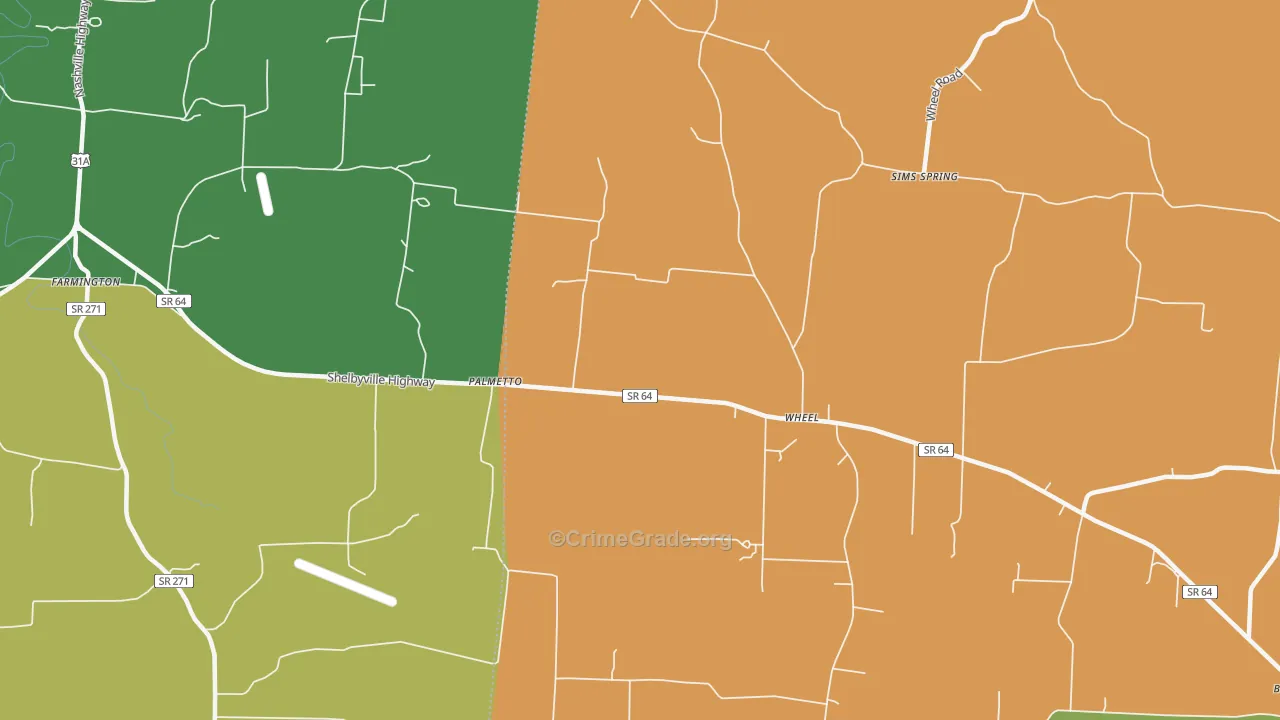 Palmetto, TN Map of Vehicle Theft Rates