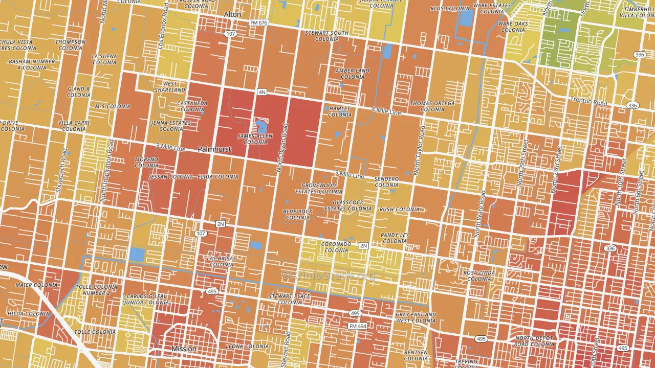 Palmhurst, TX Map of Vehicle Theft Rates