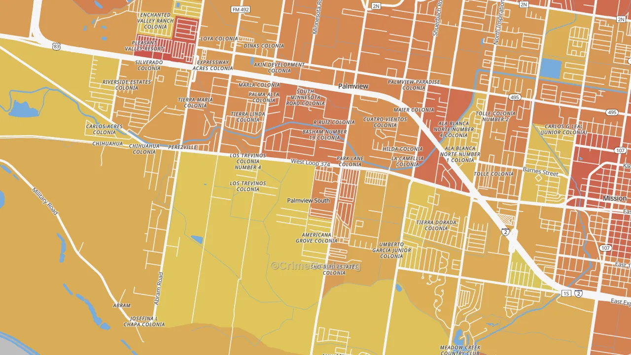 Palmview South, TX Map of Vehicle Theft Rates