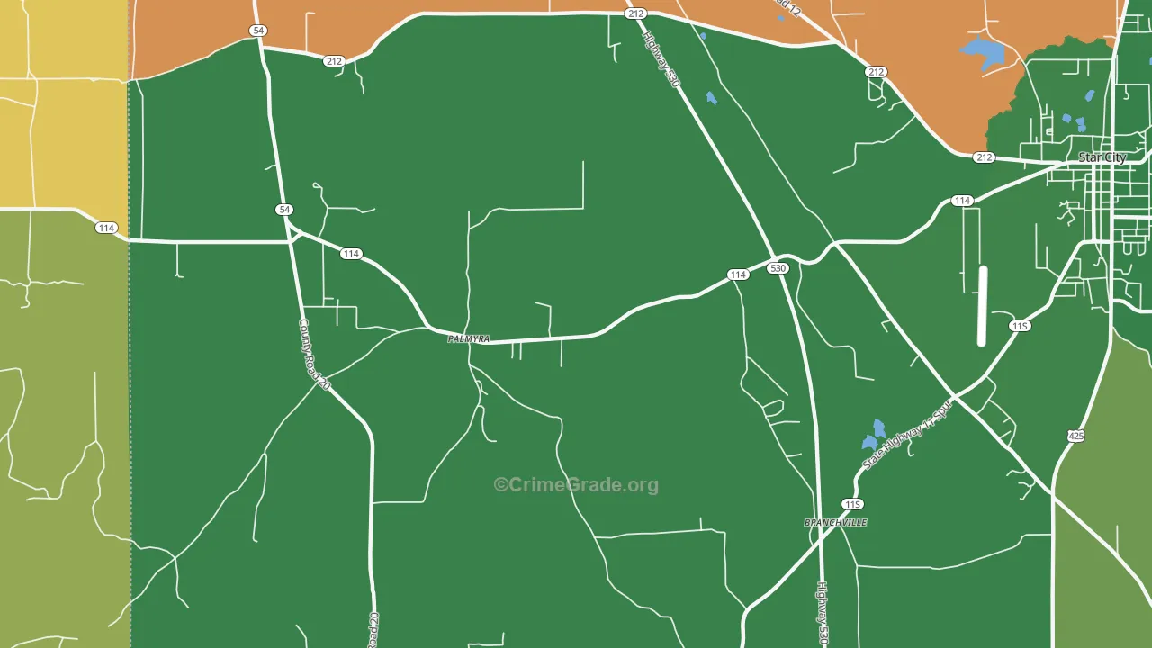 Palmyra, AR Map of Vehicle Theft Rates
