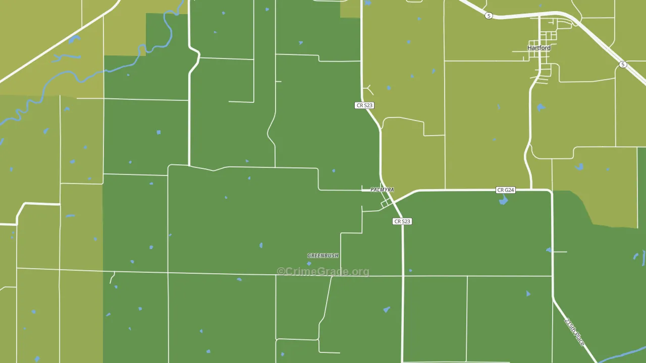 Palmyra, IA Map of Vehicle Theft Rates