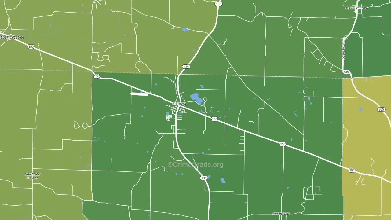 Palmyra, IN Map of Vehicle Theft Rates