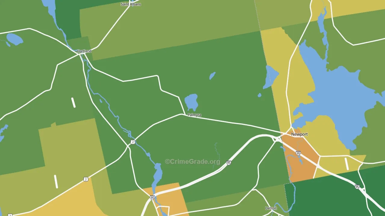 Palmyra, ME Map of Vehicle Theft Rates