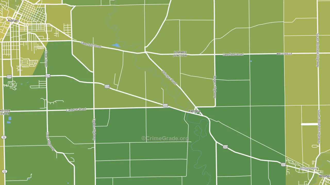 Palmyra, MI Map of Vehicle Theft Rates