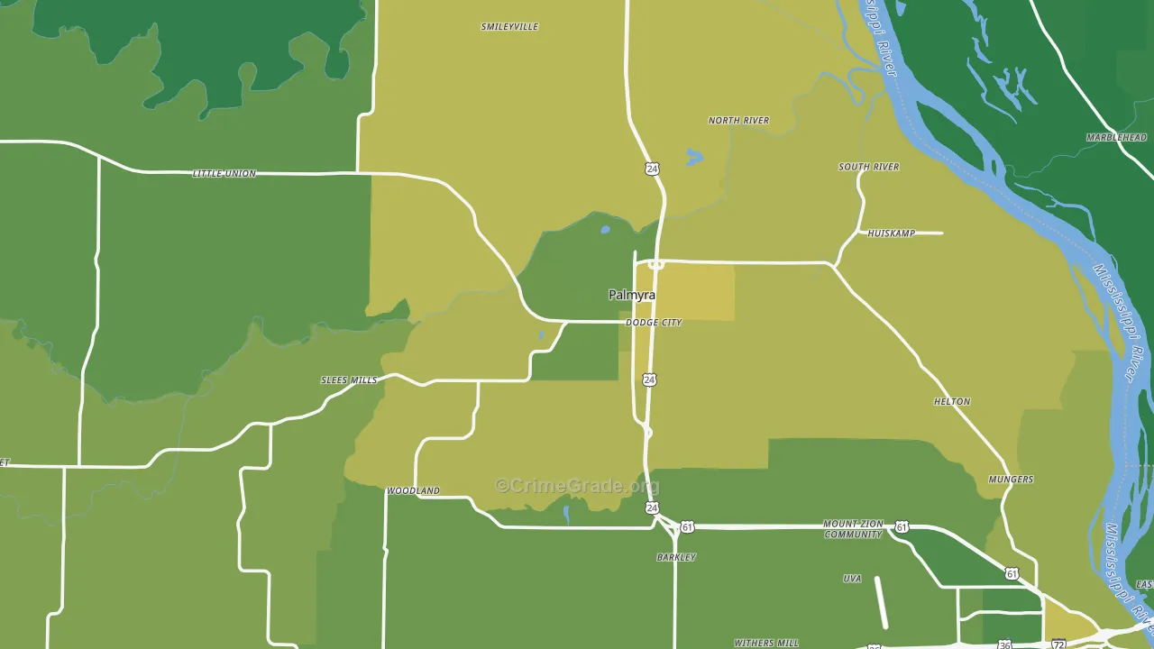 Palmyra, MO Map of Vehicle Theft Rates
