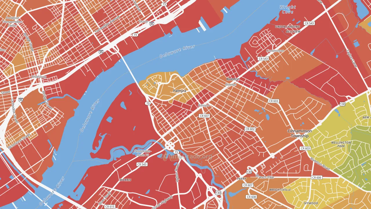 Palmyra, NJ Map of Vehicle Theft Rates