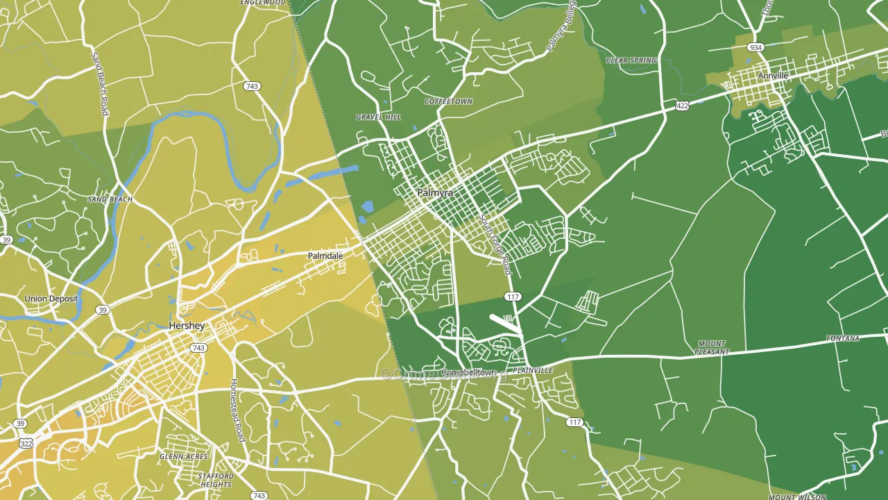 Palmyra, PA Map of Vehicle Theft Rates