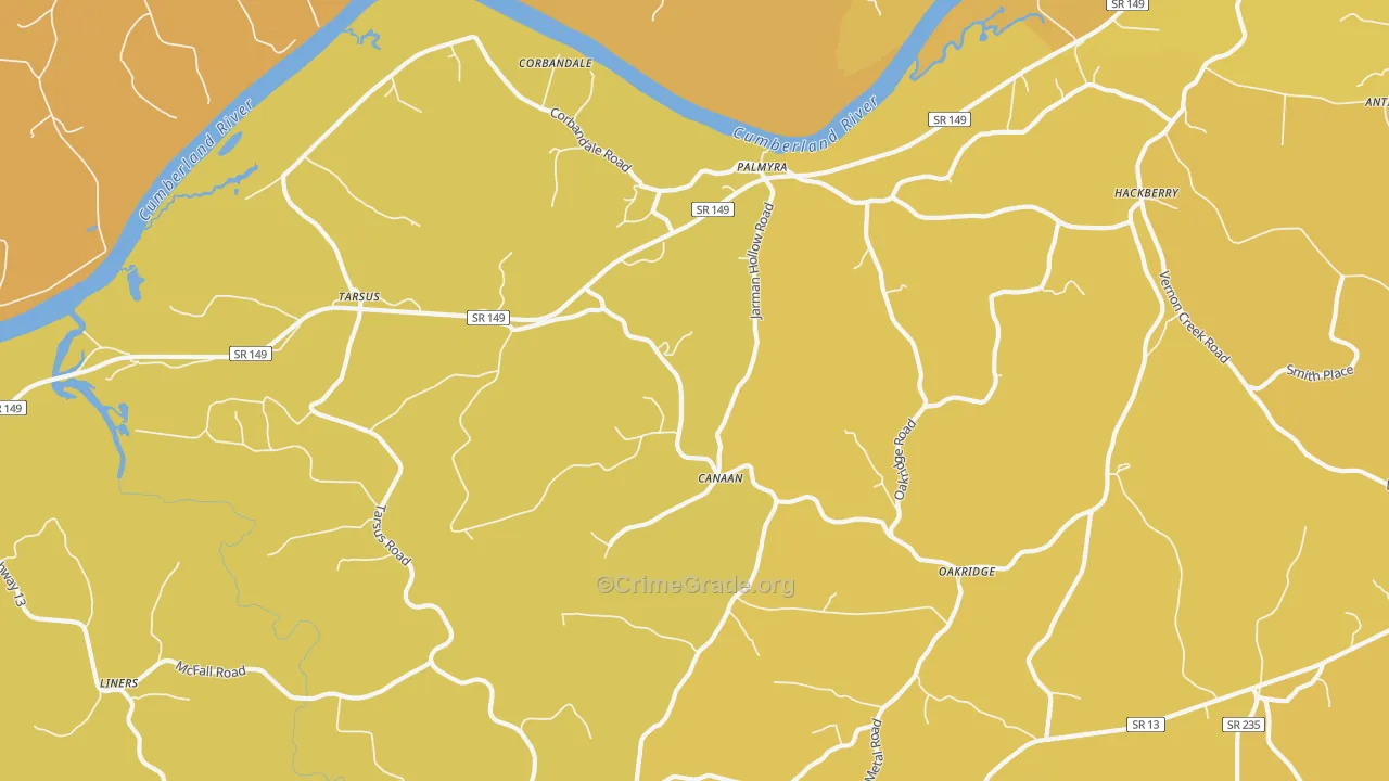 Palmyra, TN Map of Vehicle Theft Rates