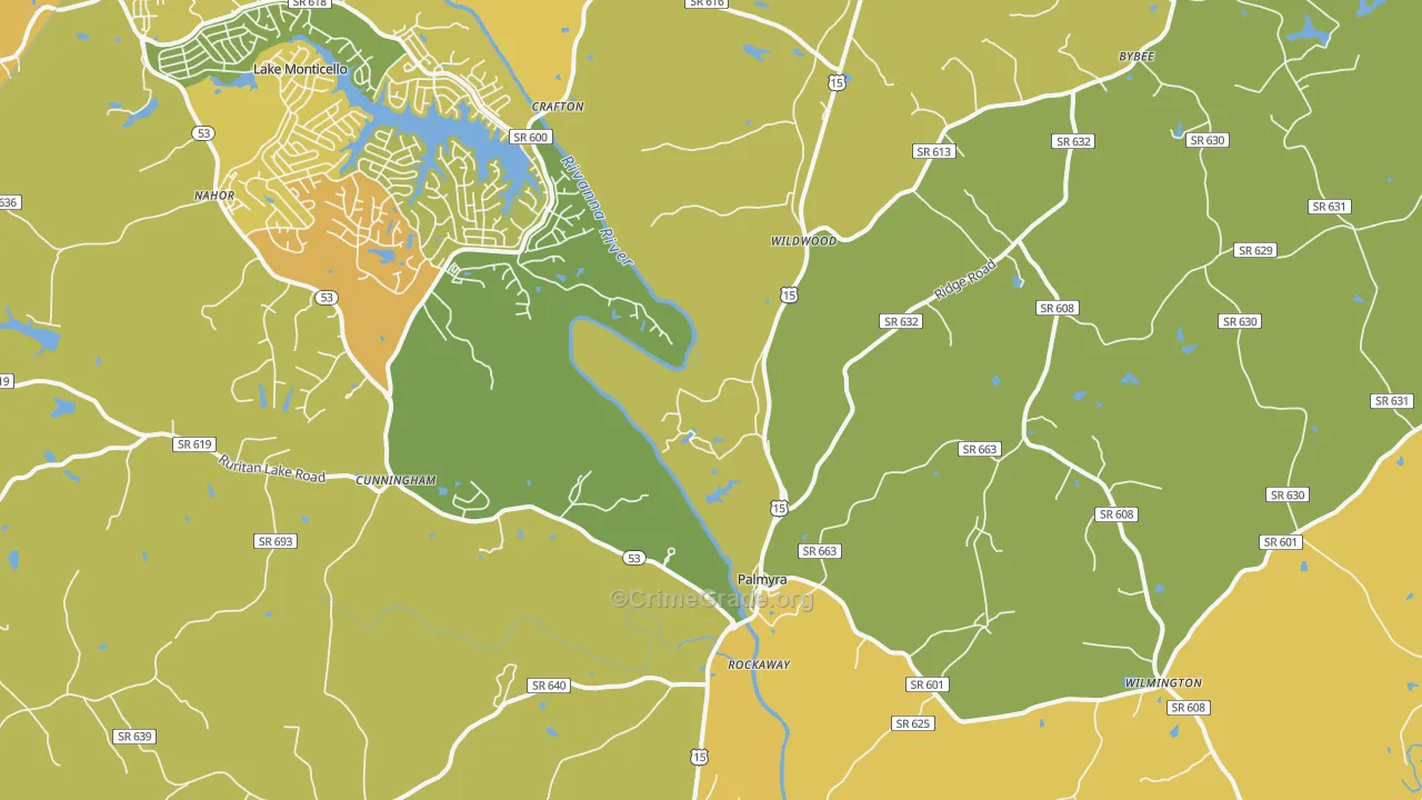 Palmyra, VA Map of Vehicle Theft Rates