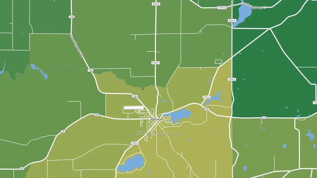 Palmyra, WI Map of Vehicle Theft Rates