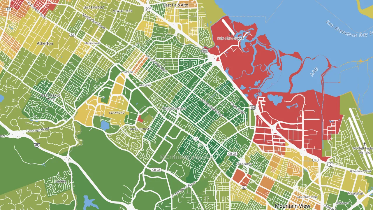 Palo Alto, CA Map of Vehicle Theft Rates