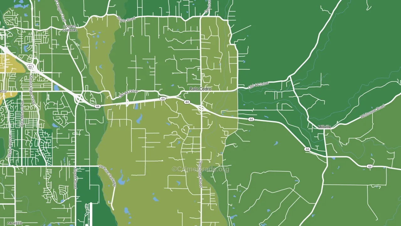 Palo Cedro, CA Map of Vehicle Theft Rates