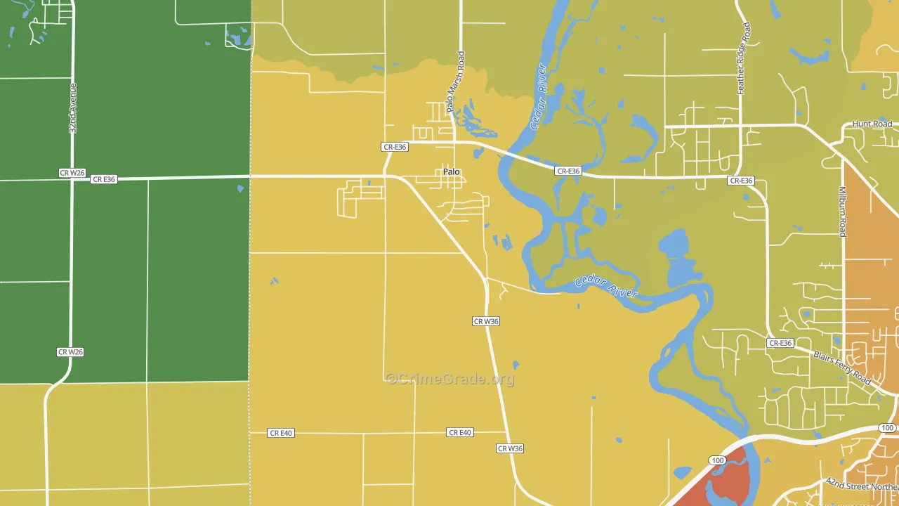 Palo, IA Map of Vehicle Theft Rates
