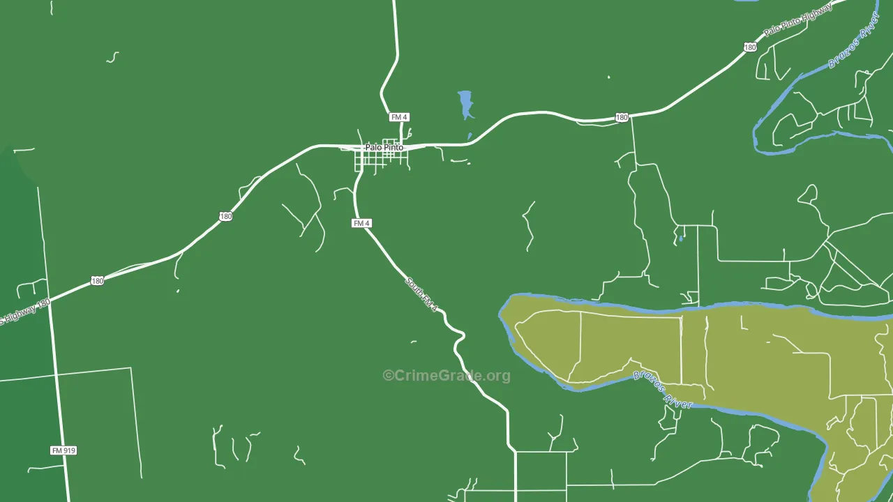Palo Pinto, TX Map of Vehicle Theft Rates