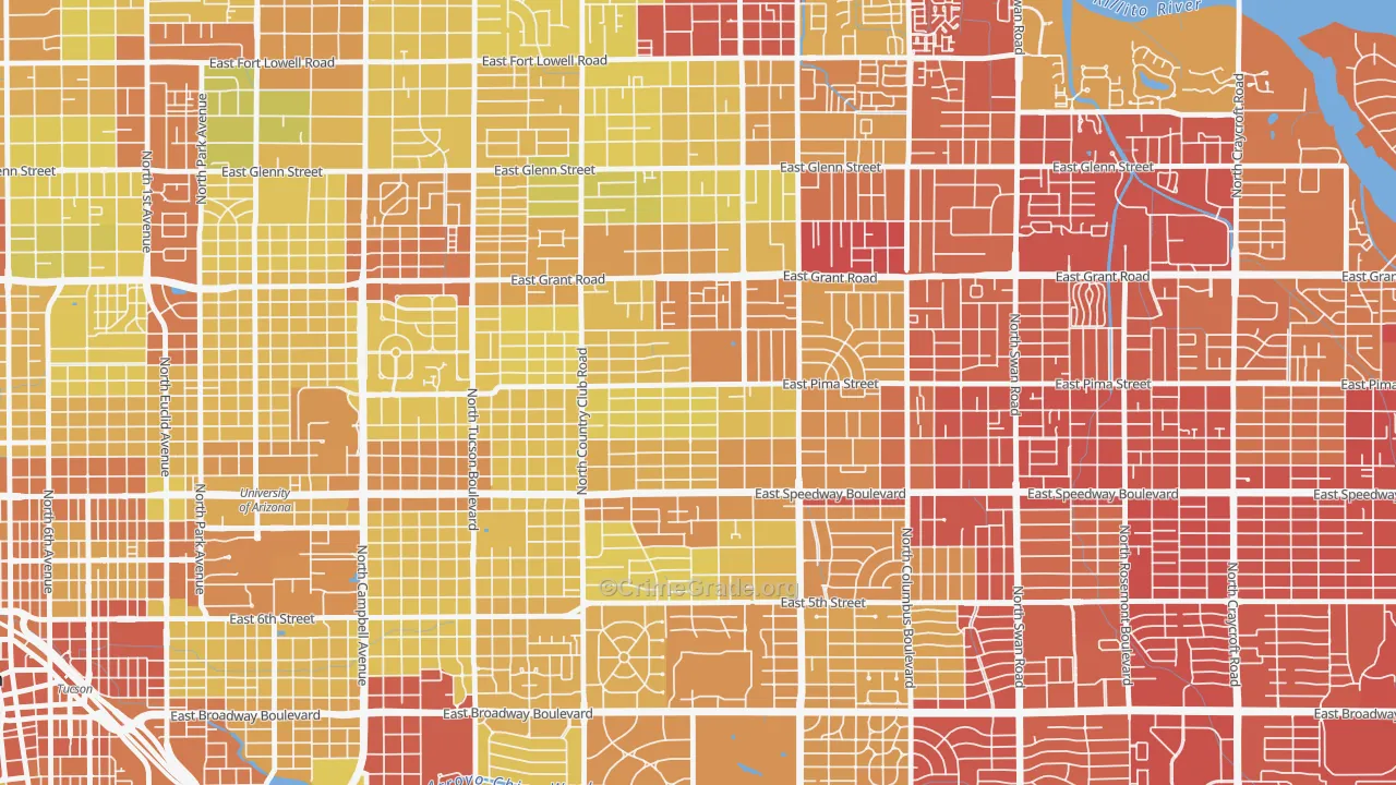 Palo Verde, Tucson, AZ Map of Vehicle Theft Rates