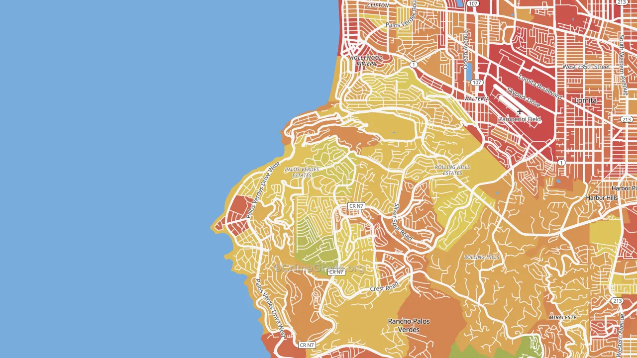Palos Verdes Estates, CA Map of Vehicle Theft Rates