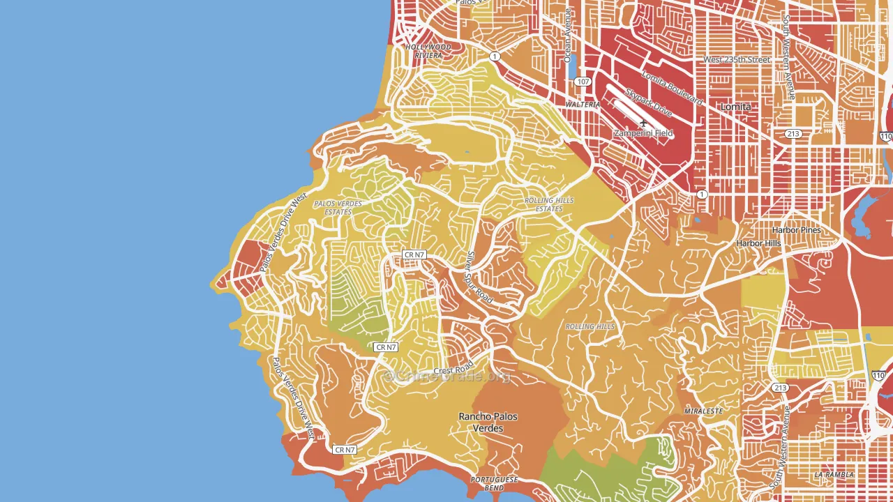 Palos Verdes Peninsula, Torrance, CA Map of Vehicle Theft Rates