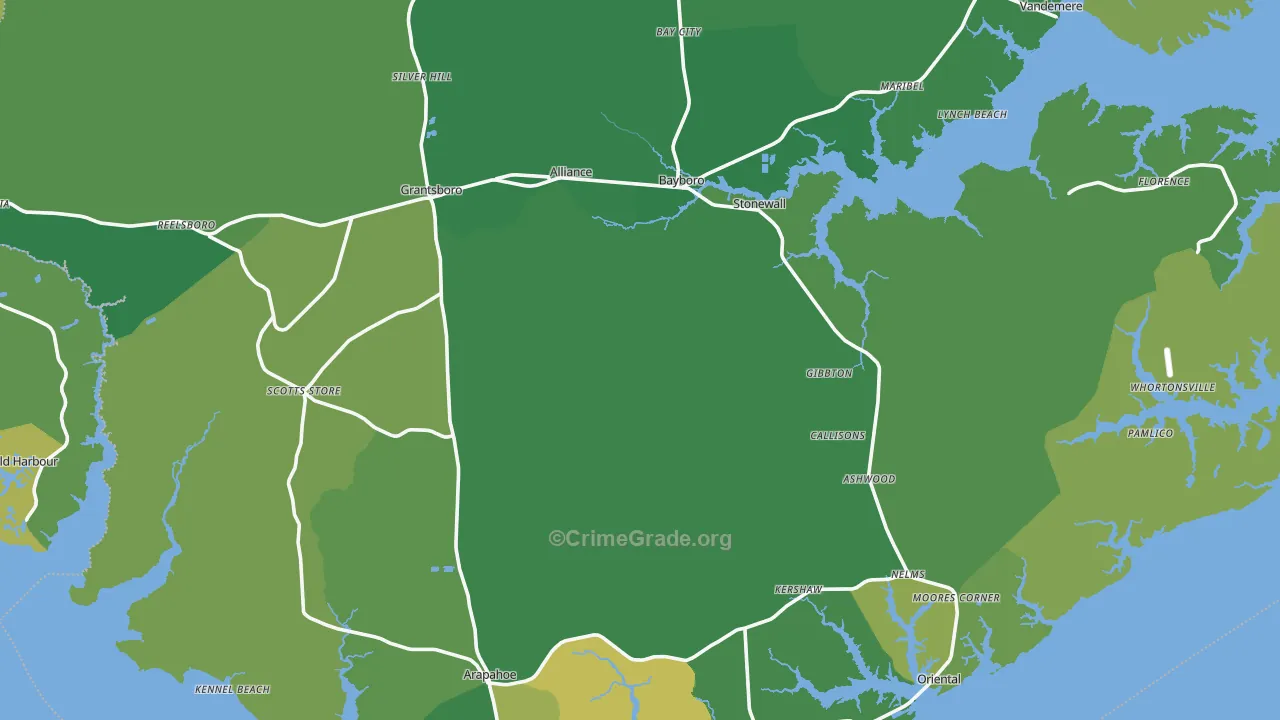 Pamlico County, NC Map of Vehicle Theft Rates