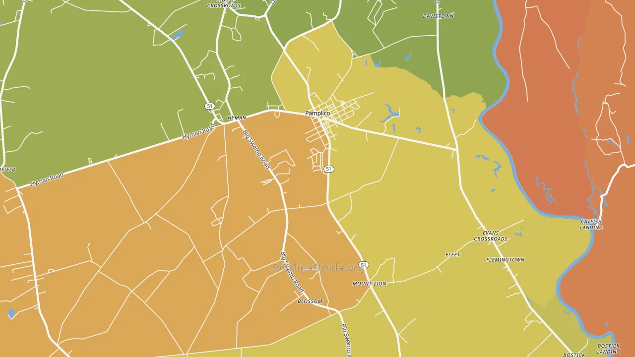 Pamplico, SC Map of Vehicle Theft Rates