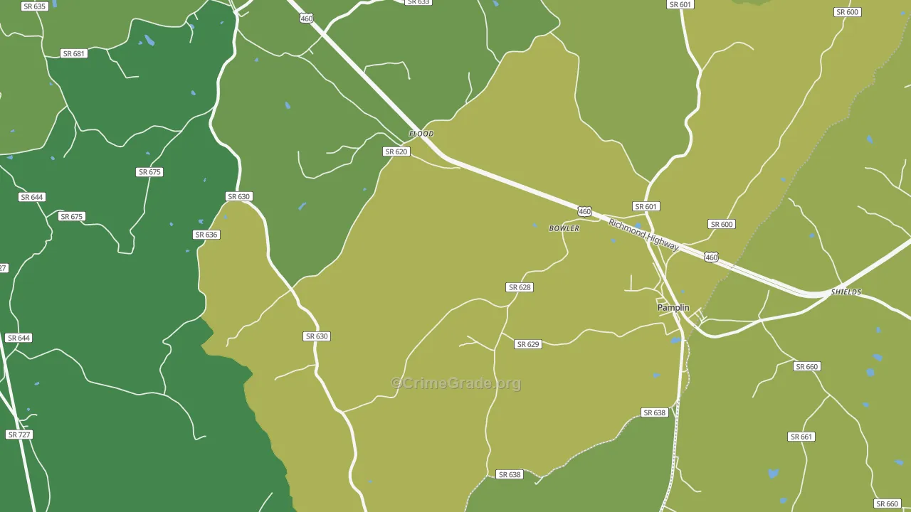 Pamplin City, VA Map of Vehicle Theft Rates