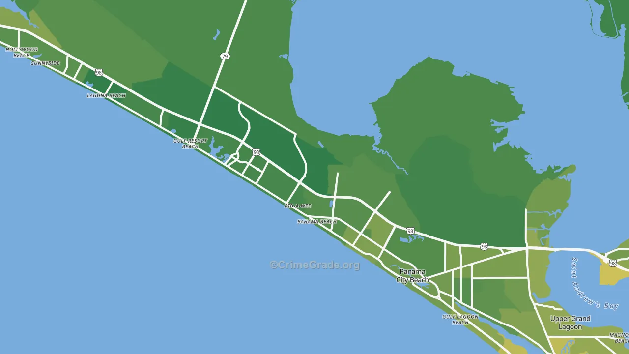 Panama City Beach, FL Map of Vehicle Theft Rates