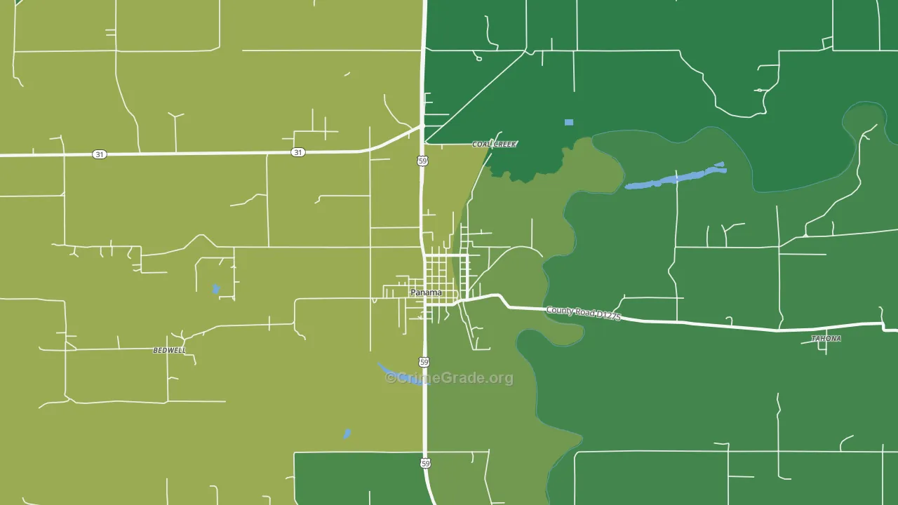Panama, OK Map of Vehicle Theft Rates