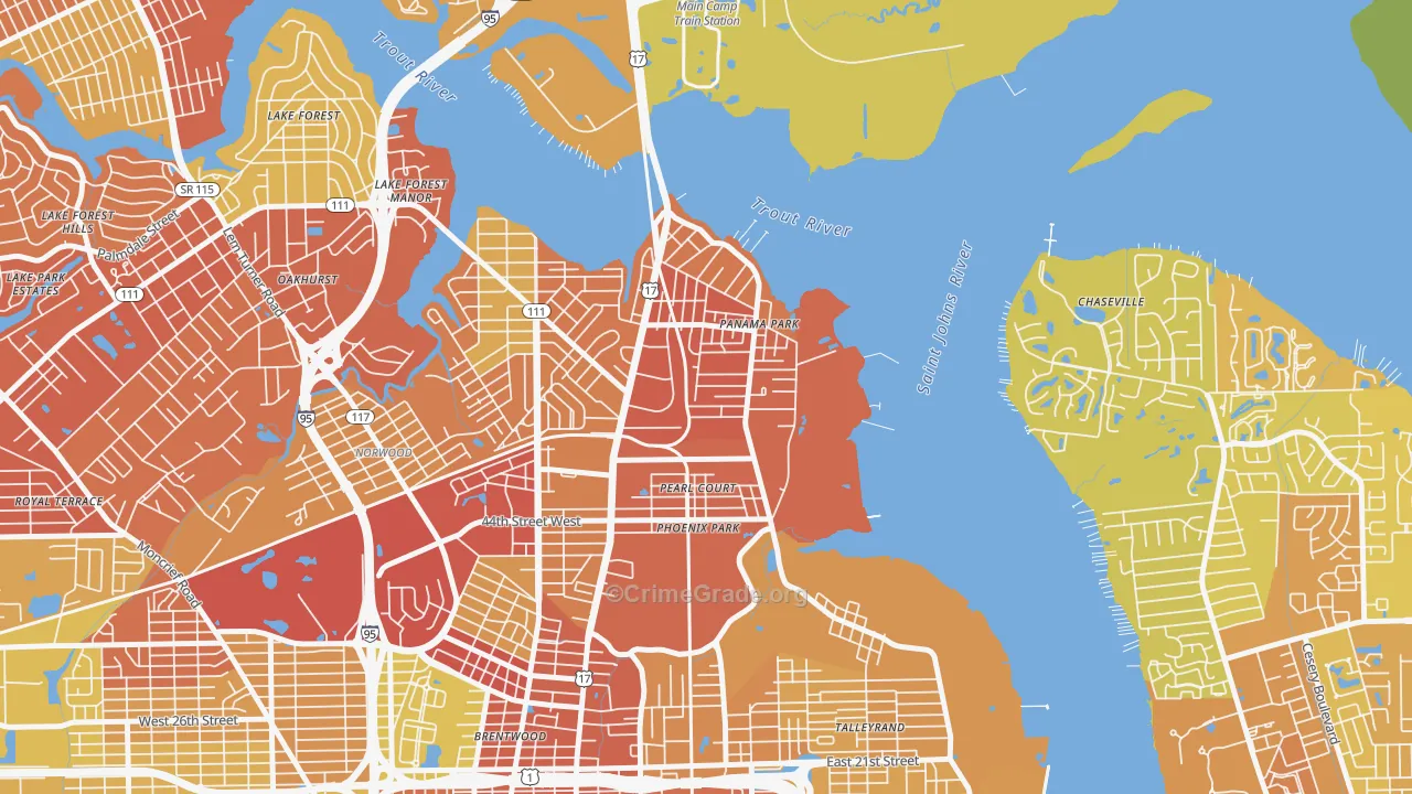 Panama Park, Jacksonville, FL Map of Vehicle Theft Rates