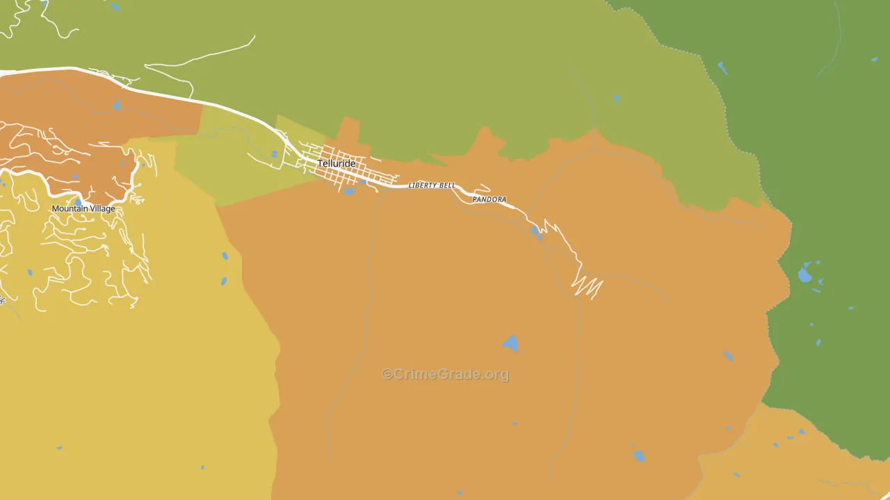 Pandora, CO Map of Vehicle Theft Rates